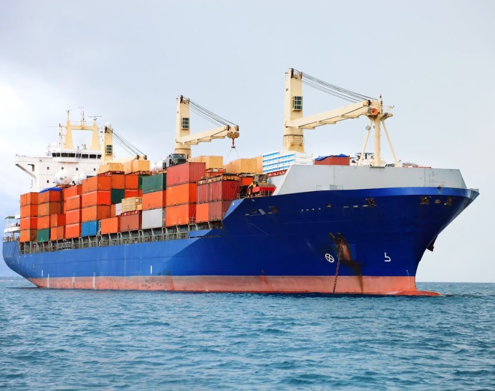 cargo container ship in mediterranean coast